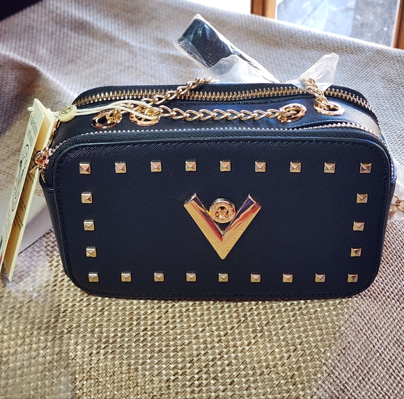 Valentina Handbags - Valentino Orlandi Crossbody ITALY Camera Bag Purse Black Gold Hardware MSRP $250